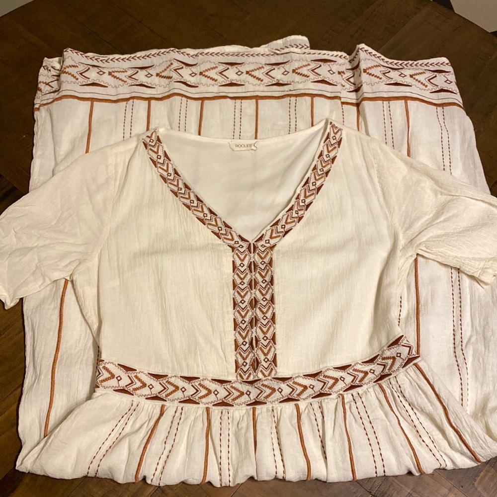 Roolee Cream and Brown Maxi Flowy Medium Dress